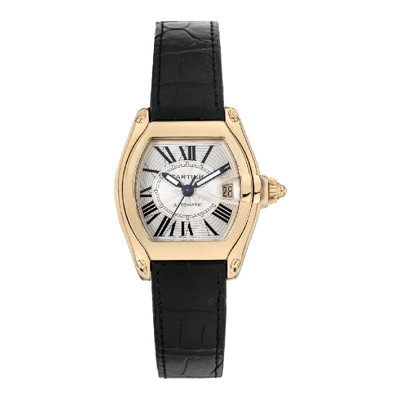 Cartier Roadster 38mm | Black Leather Strap | Silver Dial | Yellow Gold Case | Men's Watch ref. W62005V2