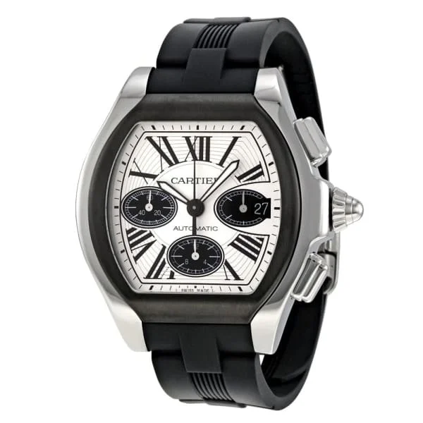 Cartier Roadster Chronograph Silver Dial Black Rubber Automatic Mens Watch W6206020