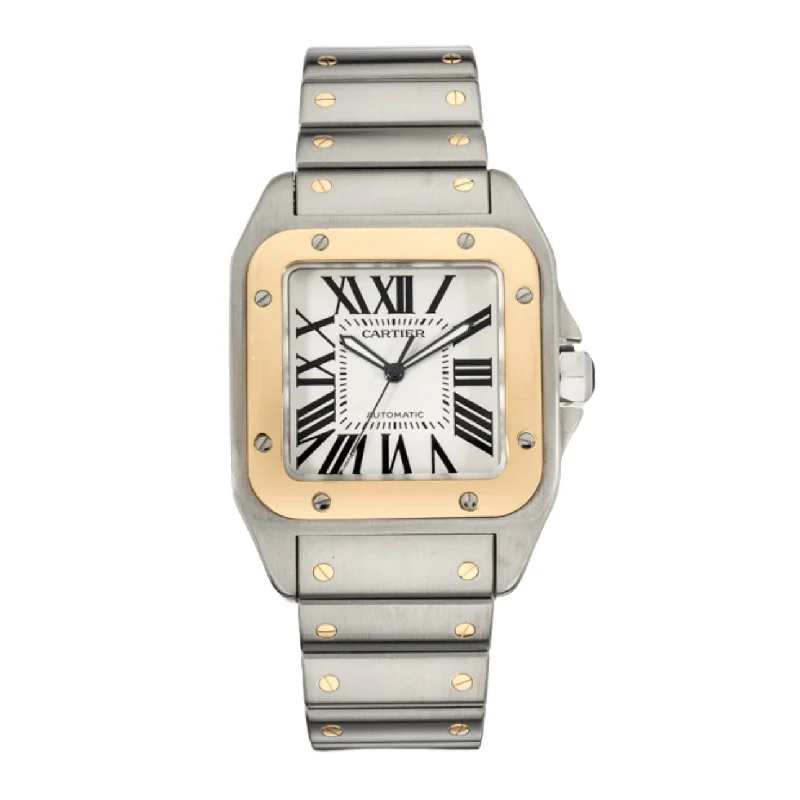 Cartier Santos 100 38mm | Stainless Steel & 18k Yellow Gold Bracelet | Silver Dial Yellow Gold Bezel | Men's Watch ref. W200728G