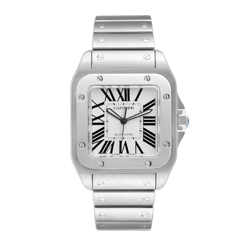 Cartier Santos 100 38mm | Stainless Steel Bracelet | Silver Dial Stainless Steel Bezel | Men's Watch ref. W200737G