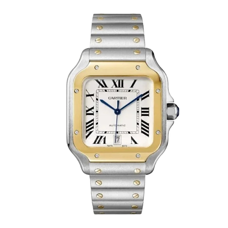 Cartier Santos 100 40mm | Stainless Steel Bracelet | Silver Dial Steel & gold Bezel | Men's Watch ref. W2SA0009