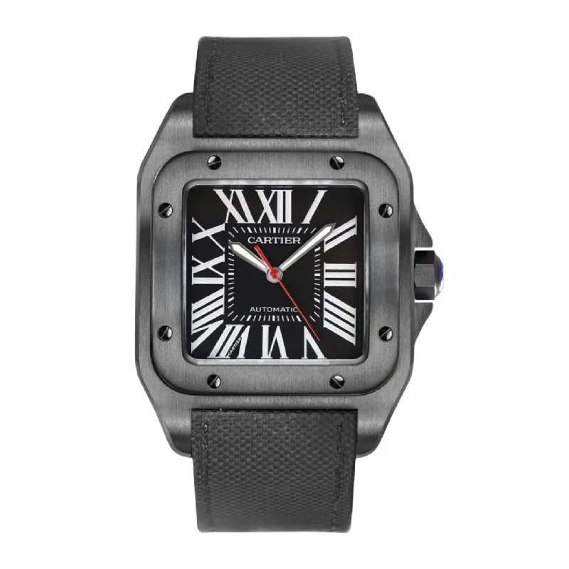 Cartier Santos 100 44.2mm | Black Leather Strap | Black Dial Black Bezel | Men's Watch ref. WSSA0006