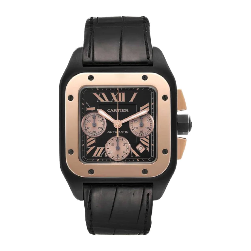 Cartier Santos 100 54.90mm | Black Fabric Strap | Black Dial | Titanium DLC-PVD Case Men's Watch ref. W2020004