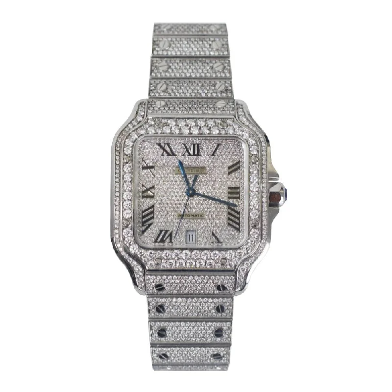 Cartier Santos de Cartier, 40mm, ICED OUT, diamonds with Stainless steel, diamond dial, WSSA0018