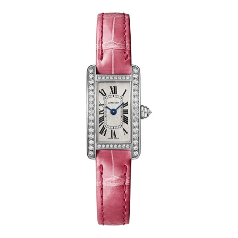 Cartier Tank Americaine 27mm | shiny alligator leather strap Bracelet | Silver Dial Diamond Bezel | Ladies Watch ref. WJTA0027