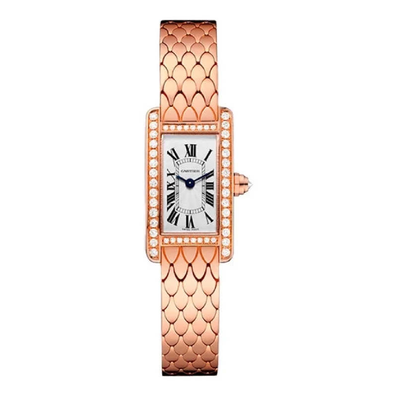 Cartier Tank Americaine 27mm | 18K rose gold Bracelet | Silver Dial Diamond Bezel | Ladies Watch ref. WB710012