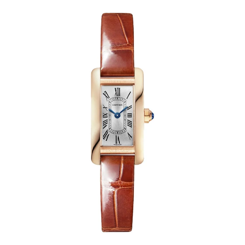 Cartier Tank Americaine 28 mm | dark brown shiny alligator-skin strap bracelet | Silver Dial | Ladies Watch ref. WGTA0132