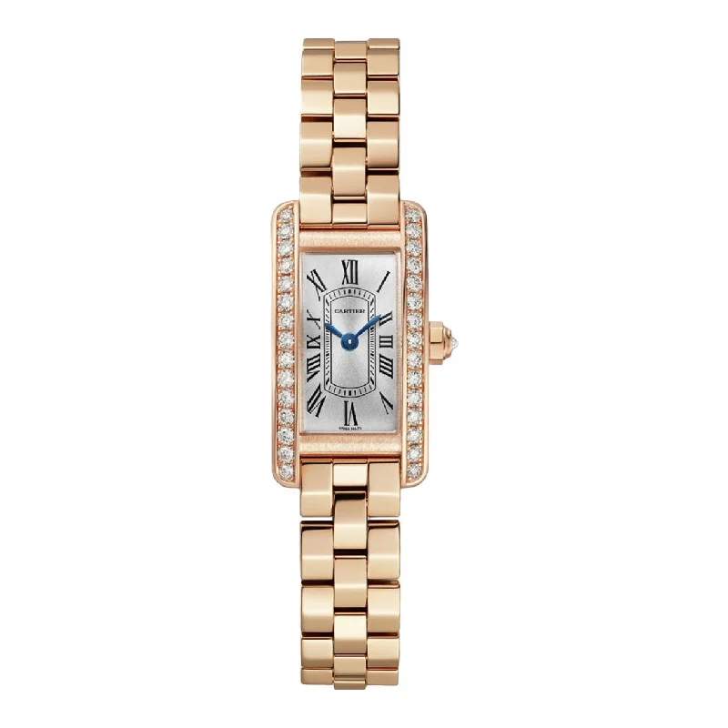 Cartier Tank Americaine 28mm | 18K rose gold Bracelet | Silver Dial Diamond Bezel | Ladies Watch ref. WJTA0043