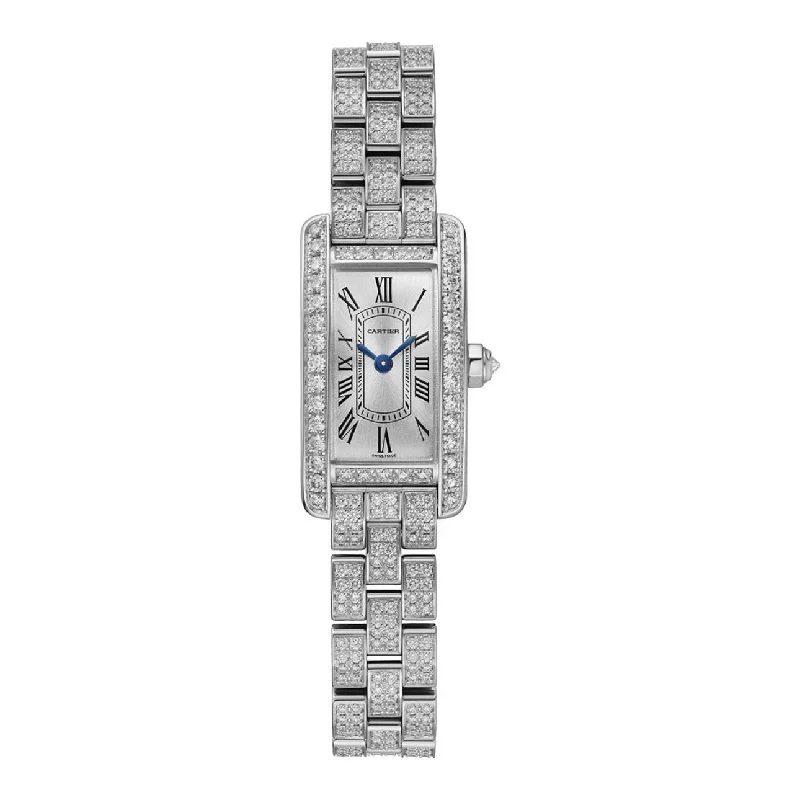 Cartier Tank Americaine 28mm | 18K white gold Bracelet | Silver Dial Diamond Bezel | Ladies Watch ref. WJTA0045