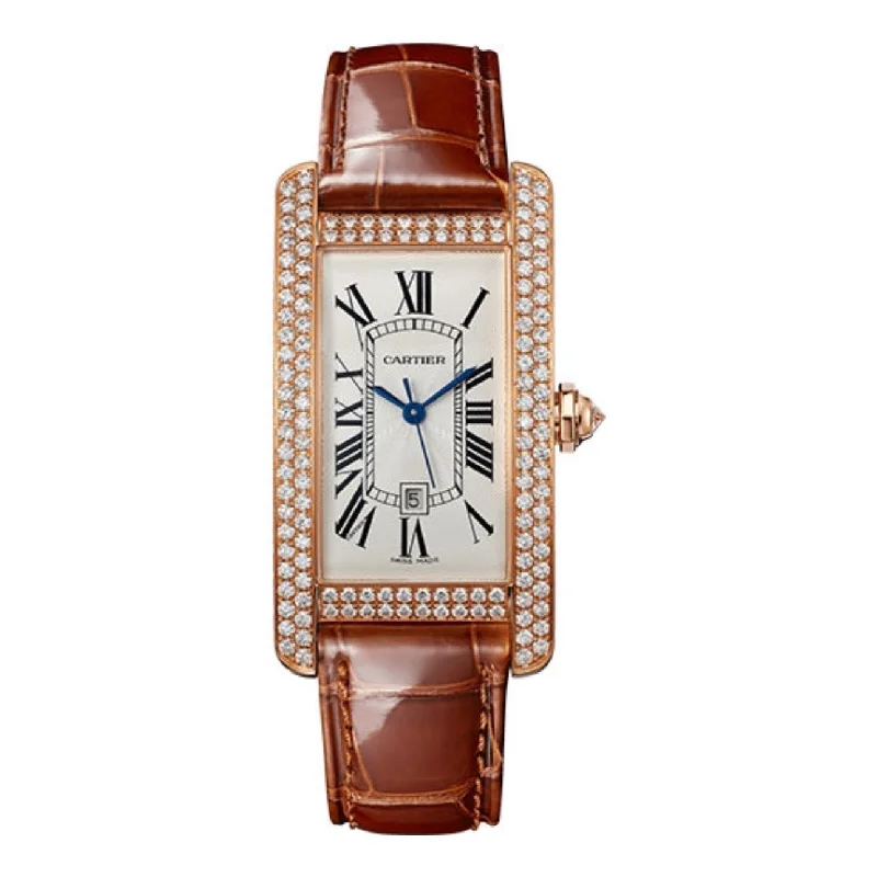 Cartier Tank Americaine 41.6mm | black alligator-skin strap Bracelet | Silver Dial Diamond Bezel | Men's Watch ref. WJTA0030