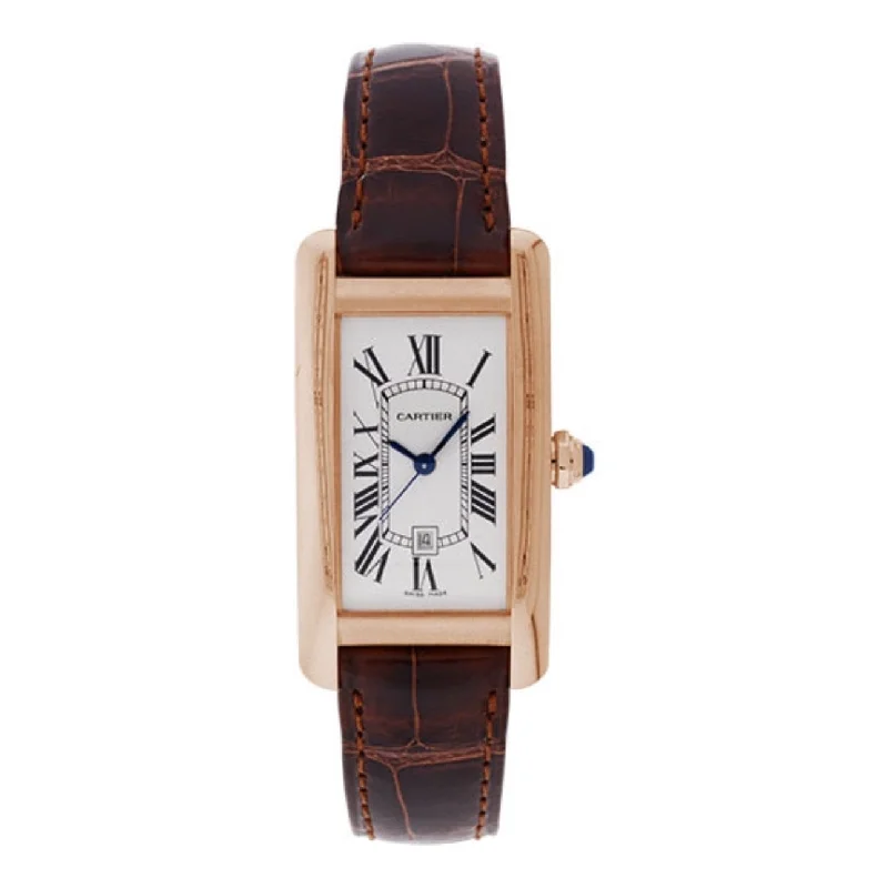 Cartier Tank Americaine 41.6mm | brown alligator-skin strap Bracelet | Silver Dial rose gold Bezel | Men's Watch ref. W2620030