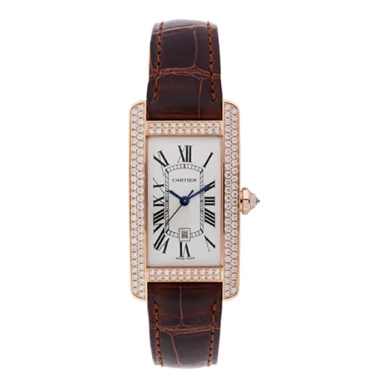 Cartier Tank Americaine 41.6mm | brown alligator-skin strap Bracelet | Silver Dial Diamond Bezel | Men's Watch ref. WB704751