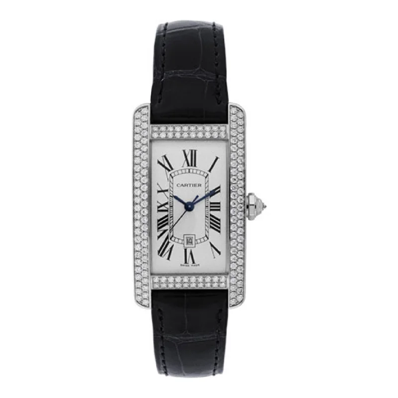 Cartier Tank Americaine 41.6mm | black alligator-skin strap Bracelet | Silver Dial white gold Bezel | Men's Watch ref. WB710002