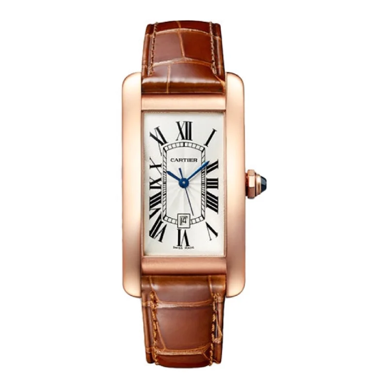 Cartier Tank Americaine 41.6mm | brown alligator-skin strap Bracelet | Silver Dial rose gold Bezel | Men's Watch ref. WGTA0046