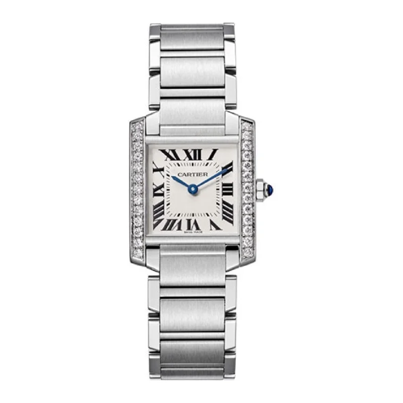 Cartier Tank Francaise 30mm | steel Bracelet | Silver Dial steel diamond Bezel | Men's Watch ref. W4TA0009