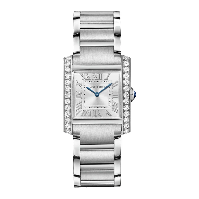 Cartier Tank Francaise 32mm | steel Bracelet | Silver Dial steel diamond Bezel | Men's Watch ref. W4TA0021