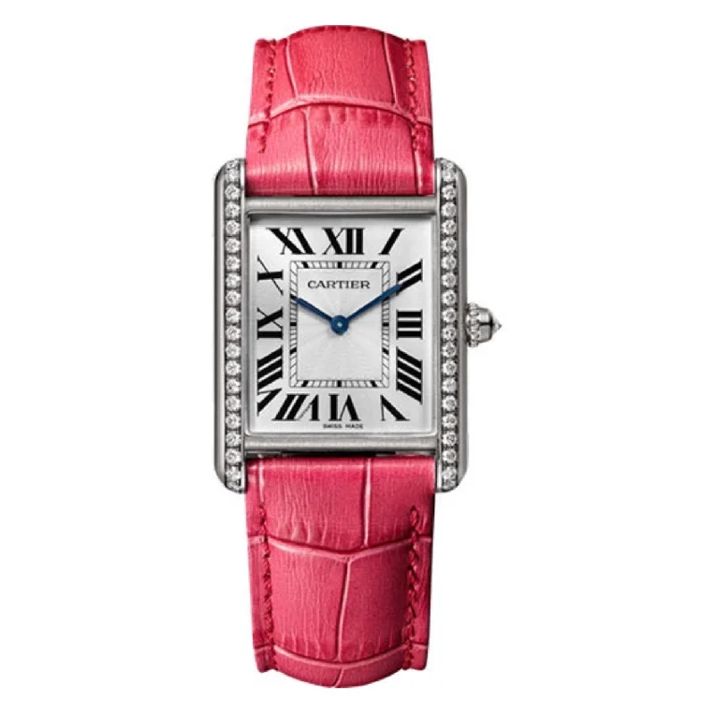 Cartier Tank Louis 33.7mm | Pink fuschia alligator strap | Silvered dial | 18k white Gold Case Men's Watch WJTA0015