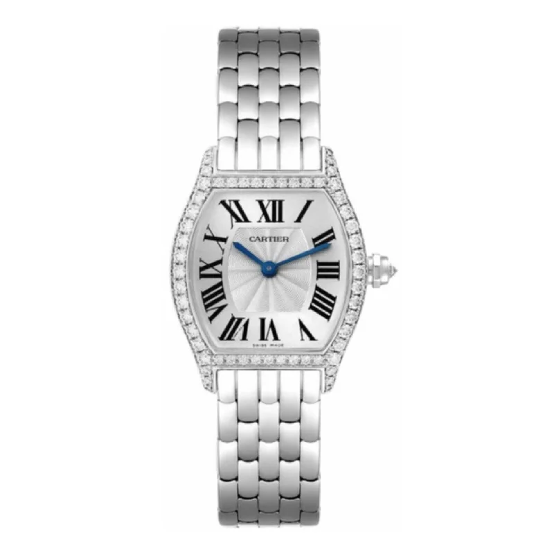 Cartier Tortue 24mm | White Gold Bracelet | Silver Flinque Dial diamond Bezel | White Gold Case | Ladies Watch ref. WA501011