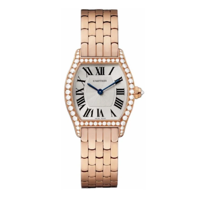 Cartier Tortue 30mm | Rose Gold Bracelet | Silver Dial diamond Bezel | Rose Gold Case | Ladies Watch ref. WA501010