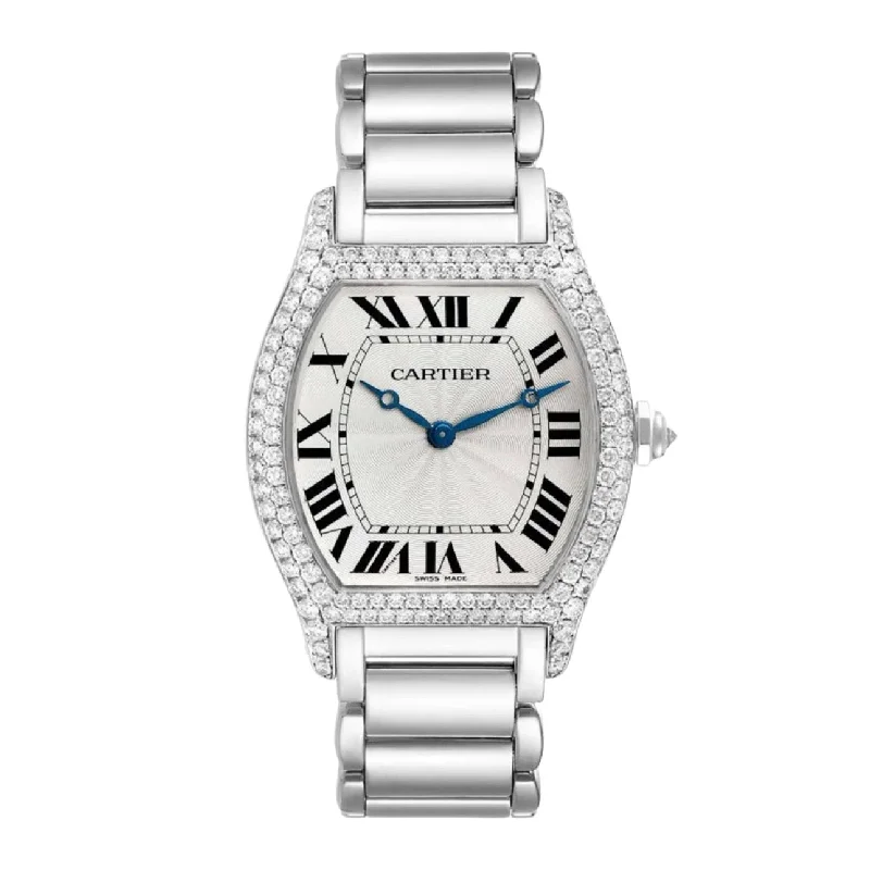 Cartier Tortue 33mm | White Gold Bracelet | Silver Dial diamond Bezel | White Gold Case | Ladies Watch ref. WA504351