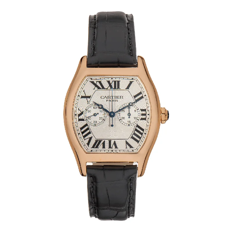 Cartier Tortue 37mm | black Leather Strap | Silver Dial rose gold Bezel | rose Gold Case | Men's Watch ref. W1547451