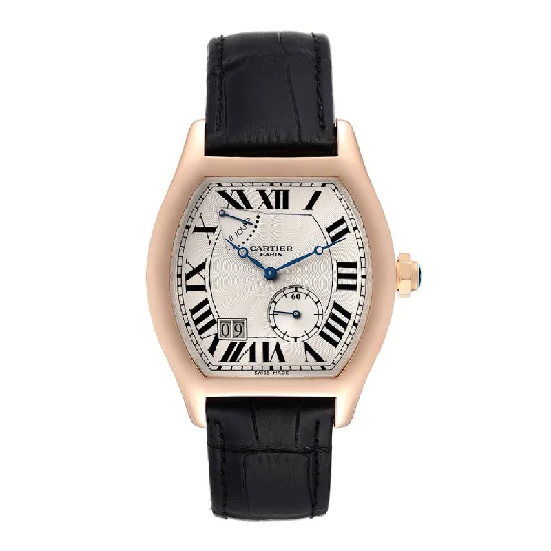 Cartier Tortue 38mm | Black Leather Strap | Silver Dial Rose Gold Bezel | Rose Gold Case | Men's Watch ref. W1545851