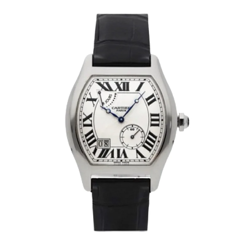 Cartier Tortue 38mm | Black Leather Strap | Silver Dial White Gold Bezel | White Gold Case | Men's Watch ref. W1545951