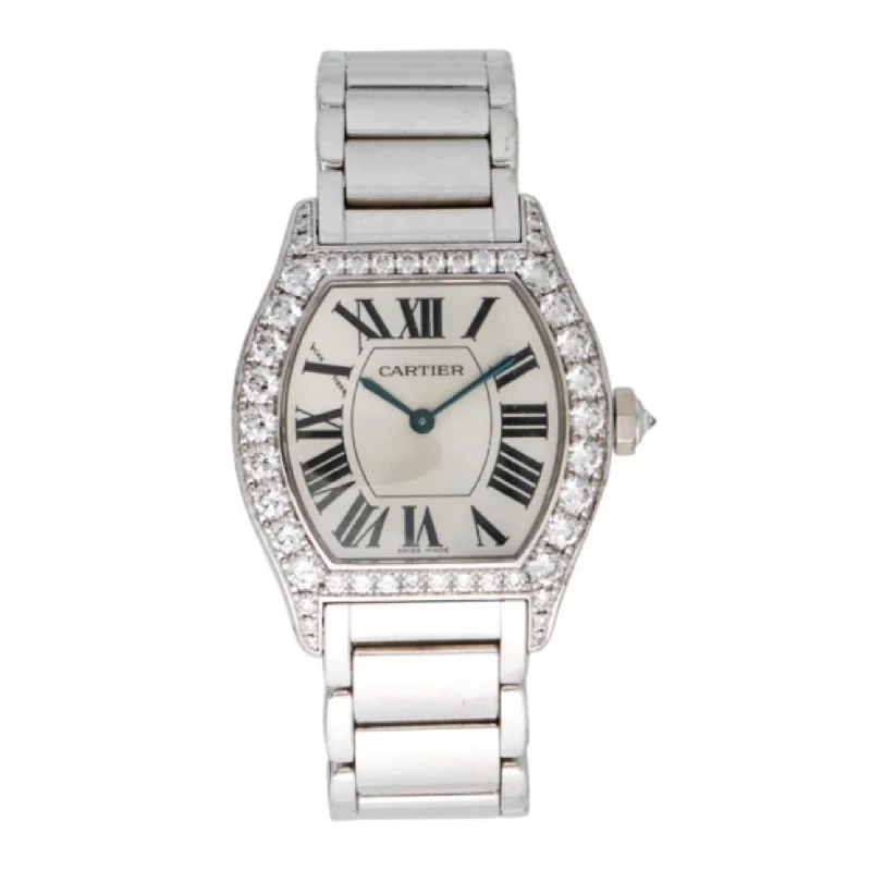 Cartier Tortue Francaise 34mm | White Gold Bracelet | Silver Dial diamond Bezel | White Gold Case | Ladies Watch ref. WA5072W9