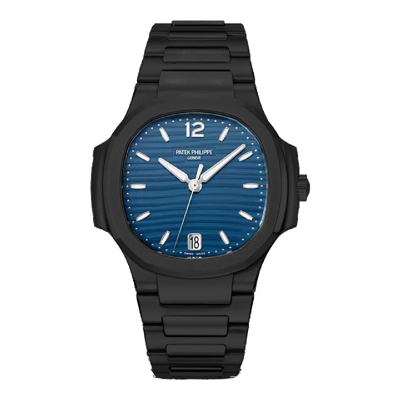 Patek Philippe Nautilus Ladies 35.2mm Women's Watch - Ref: 7118/1A-001 - Blue Opaline Dial, Black PVD Stainless Steel Bracelet