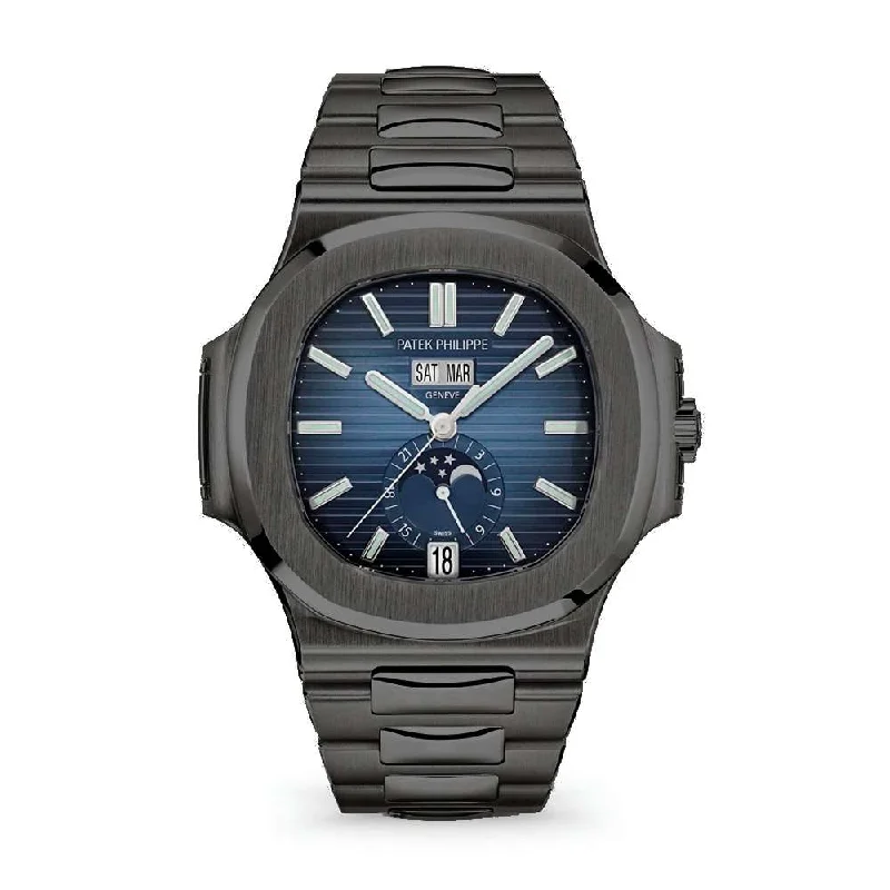 Patek Philippe Nautilus Annual Calendar 40.5mm Watch - Ref: 5726-1A-014 - Blue Moon-Phase Dial, Black PVD Stainless Steel Bracelet