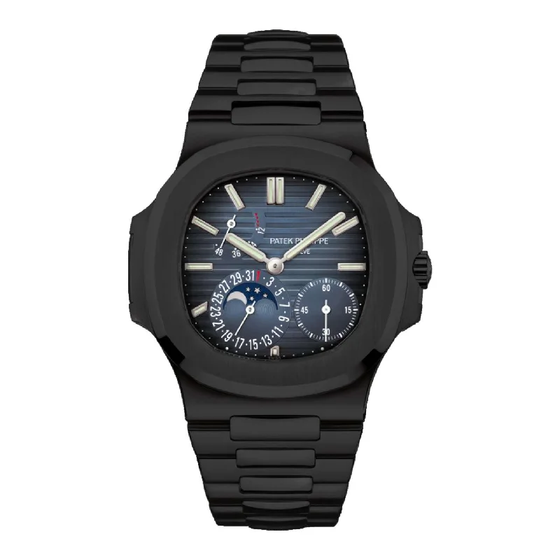 Patek Philippe Nautilus 40mm Watch - Ref: 5712/1A-001 - Blue Moon-Phase Dial, Black PVD Stainless Steel Bracelet