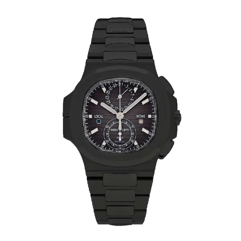 Patek Philippe Travel Time Flyback Chronograph 40mm Watch - Ref: 5990/1A-001 - Black Dial, Black PVD Stainless Steel Bracelet