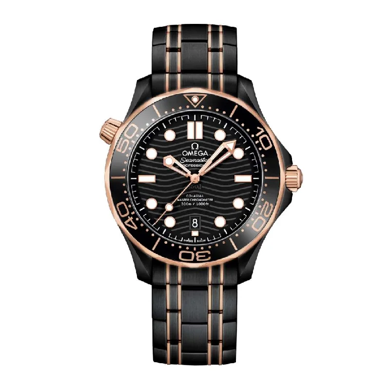 Black Omega DLC-PVD Seamaster 42mm | Two-Tone Black DLC-PVD Stainless Steel and 18k Rose Gold bracelet | Black dial Black bezel | Men's Watch 210.20.42.20.01.001-pvd