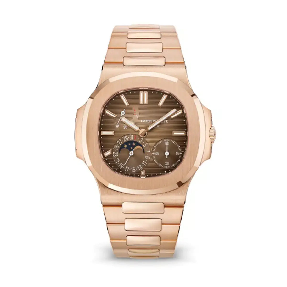 Patek Philippe Nautilus 40mm Watch - Ref: 5712-1R - Brown Moon-Phase Dial, 18K Rose Gold Bracelet