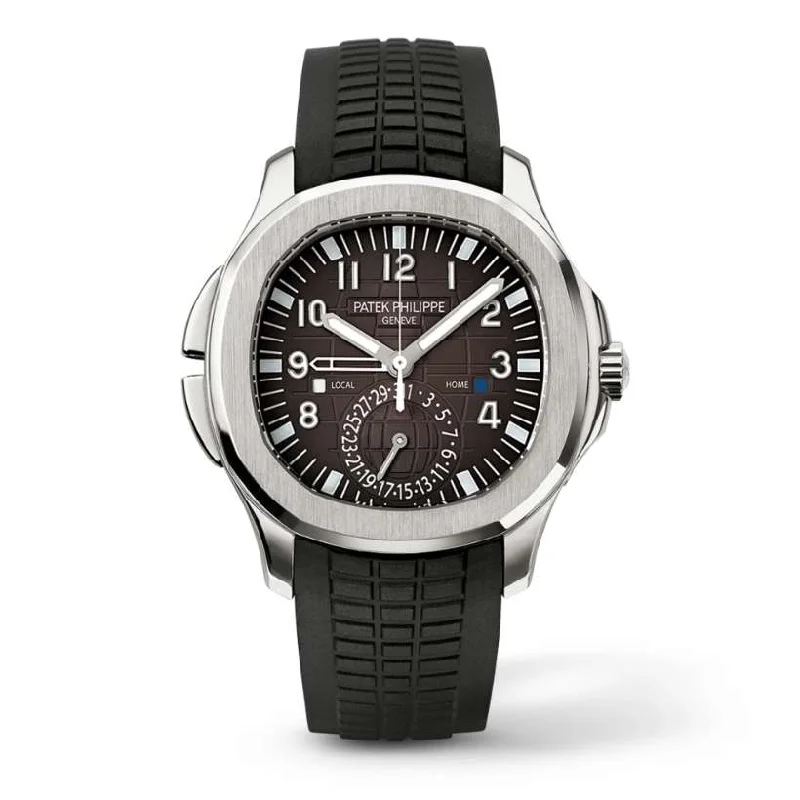 Patek Philippe Aquanaut Travel Time 40.8mm Watch - Ref: 5164A-001 - Black Dial, Stainless Steel Case Black Polymer Rubber Strap