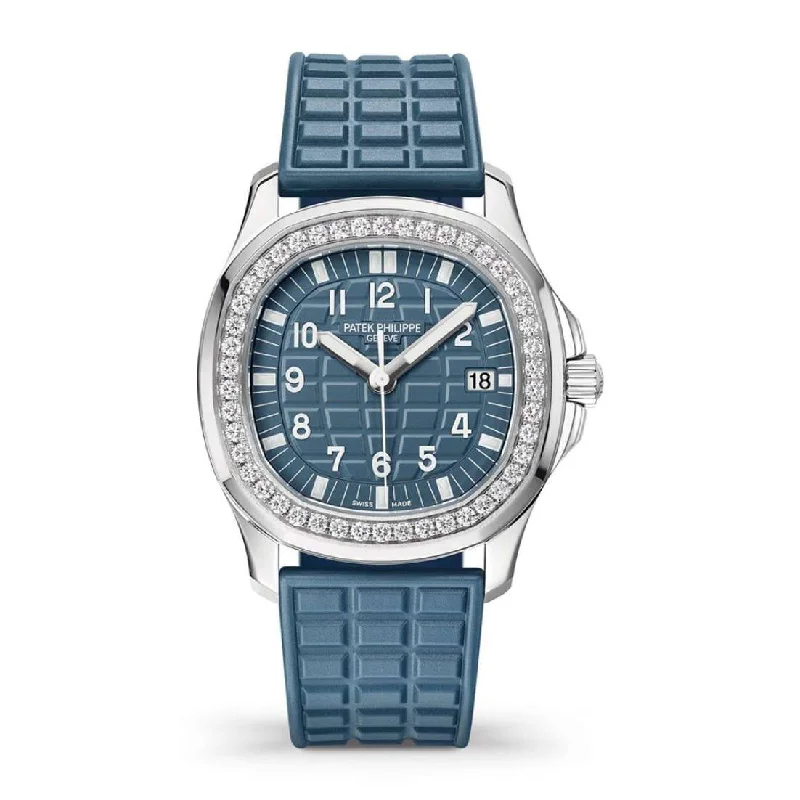 Patek Philippe Aquanaut Luce 35.6mm Watch - Ref: 5067A-025 - Blue Gray Dial & Diamond Bezel in Stainless Steel Case Blue-Gray Polymer Rubber Strap