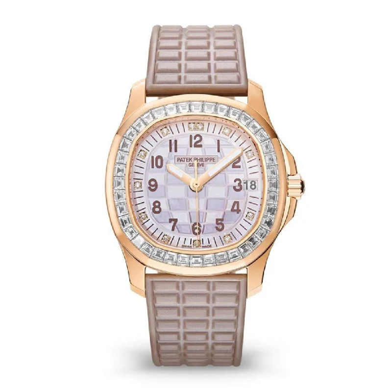 Patek Philippe Aquanaut Luce 35.6mm Watch - Ref: 5072R-001 - Beige Mother of Pearl  Diamond Dial Bezel, 18K Rose Gold Pearly Beige Polymer Rubber Strap