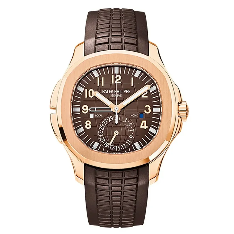 Patek Philippe Aquanaut Travel Time 40.8mm Watch - Ref: 5164R-001 - Brown Dial, 18K Rose Gold Brown Polymer Rubber Strap