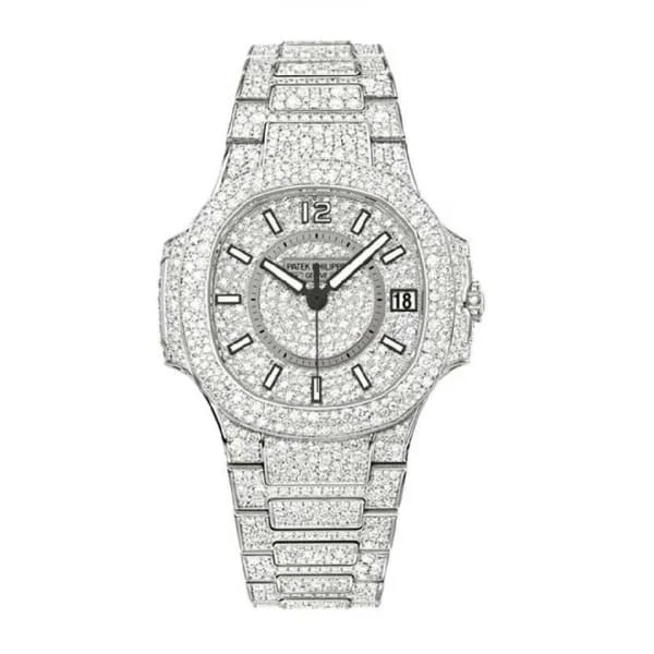 Patek Philippe Nautilus Ladies 33.6mm Women's Watch - Ref: 7021/1G-001 - Pave Diamond Diamond Dial & Case in 18K White Gold Diamond Bracelet