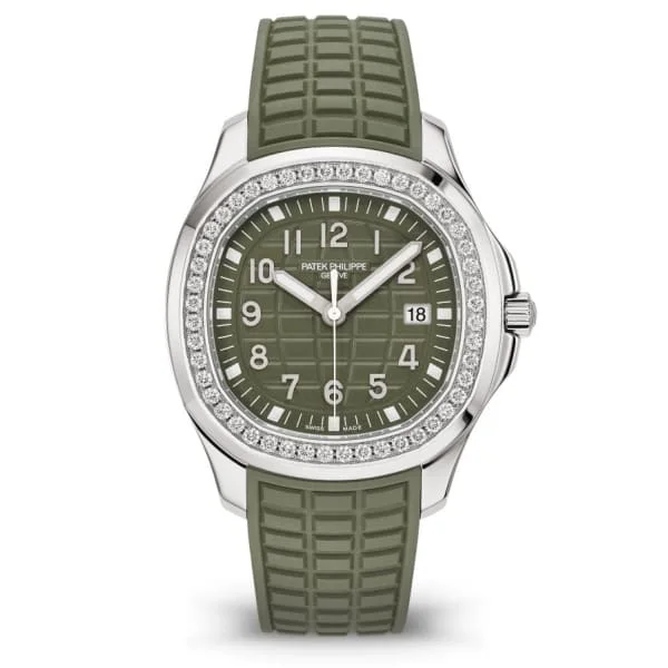 Patek Philippe Aquanaut Luce 38.8mm Watch - Ref: 5267-200A-011 - Khaki Green Dial & Diamond Bezel in Stainless Steel Case Khaki Green Polymer Rubber Strap