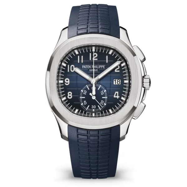 Patek Philippe Aquanaut Chronograph 42.2mm Watch - Ref: 5968G-001 - Blue Black Dial, 18K White Gold Midnight Blue Polymer Rubber Strap