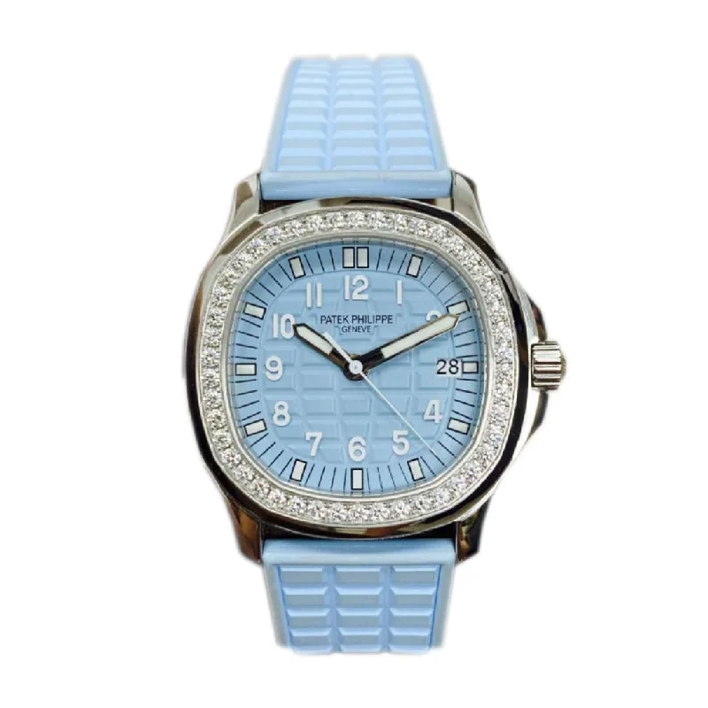 Patek Philippe Aquanaut Luce 35.6mm Watch - Ref: 5067A-017 - Ice Blue Dial & Diamond Bezel in Stainless Steel Case Baby Blue Polymer Rubber Strap