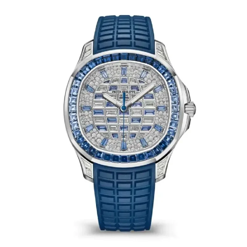 Patek Philippe Aquanaut Luce 38.8mm Watch - Ref: 5268/461G-001 - Pave Diamond & Sapphire Dial, Bezel & Case in 18K White Gold Dark Blue Composite Rubber Strap