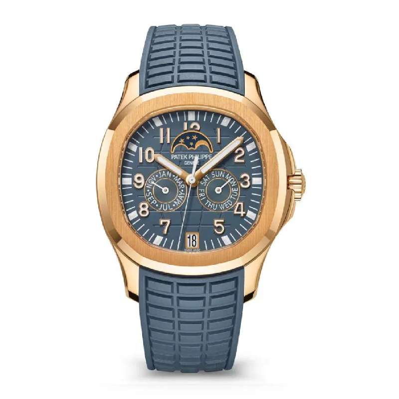 Patek Philippe Aquanaut Luce Annual Calendar 39.9mm Watch - Ref: 5261R-001 - Blue Gray Moon Phase Dial, 18K Rose Gold Blue Gray Composite Rubber Strap