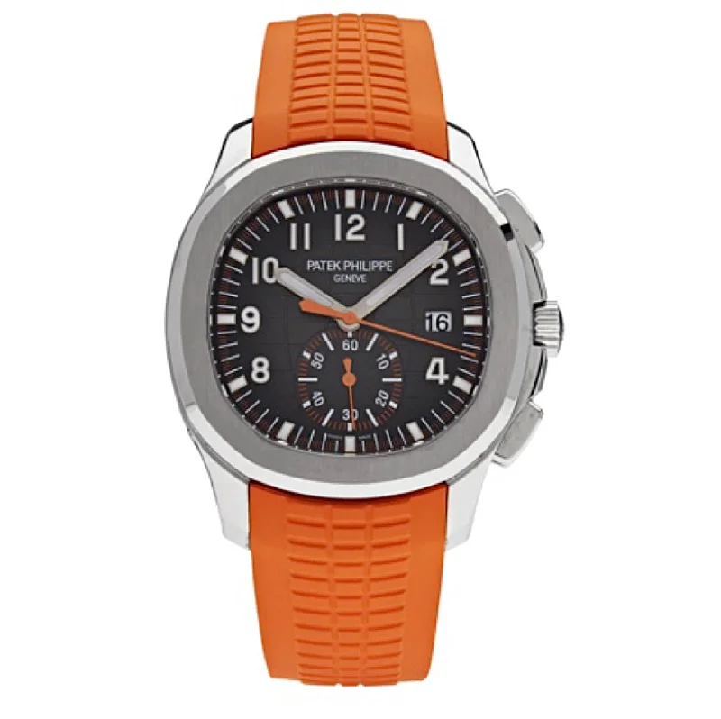 Patek Philippe Aquanaut Chronograph 42.2mm Watch - Ref: 5968A-001 - Black Dial, Stainless Steel Case Orange Polymer Rubber Strap