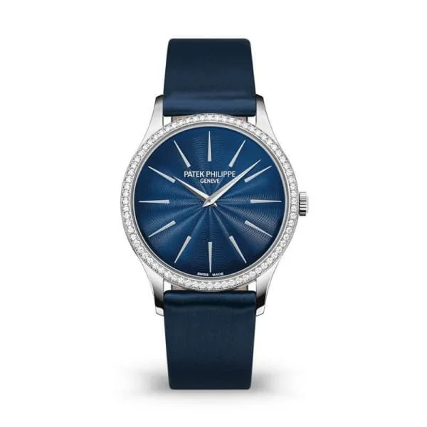 Patek Philippe Ladies Calatrava 33mm Women's Watch - Ref: 4897G-001 - Night Blue Dial in 18K White Gold Night Blue Brushed Satin Strap