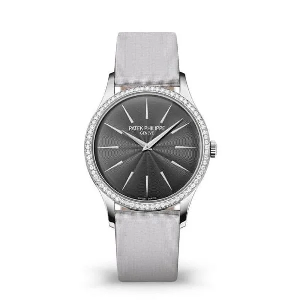 Patek Philippe Ladies Calatrava 33mm Women's Watch - Ref: 4897G-010 - Silver Gray Dial in 18K White Gold Silver Gray Brushed Satin Strap