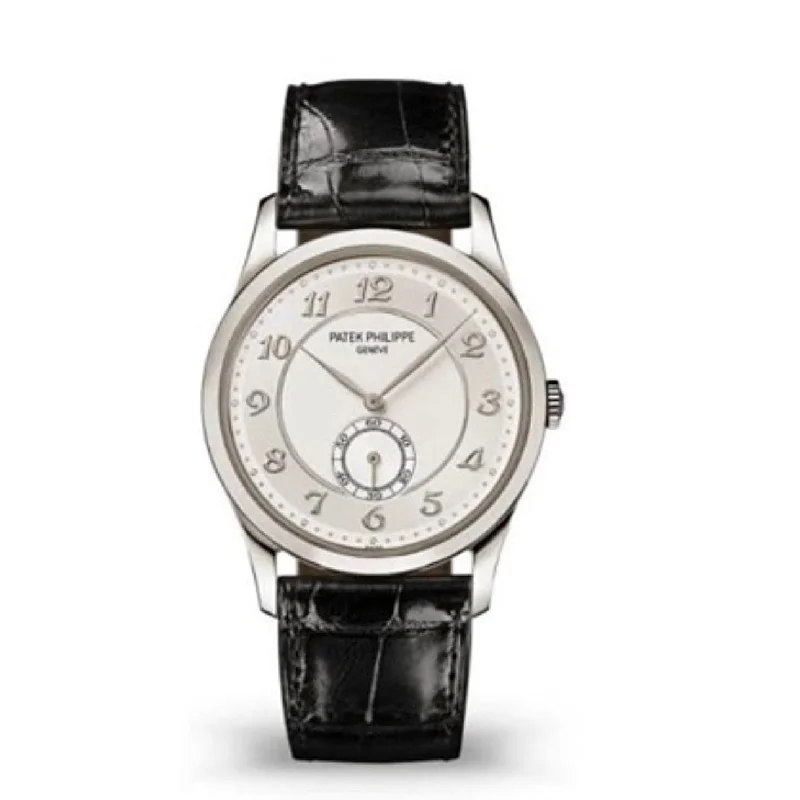 Patek Philippe Calatrava 37mm Watch - Ref: 5196P-001 - Two-Tone Silver Gray Dial in Platinum Shiny Black Alligator Strap