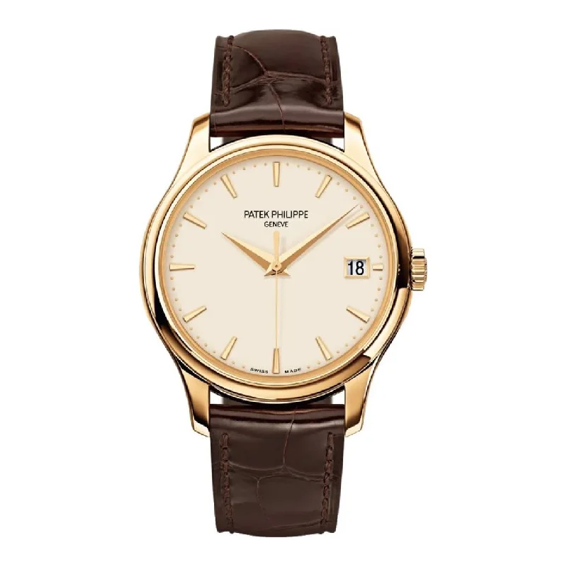 Patek Philippe Calatrava 39mm Watch - Ref: 5227J-001 - Ivory Dial in 18K Yellow Gold Shiny Chocolate Brown Alligator Strap