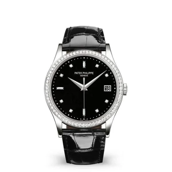 Patek Philippe Calatrava 38mm Watch - Ref: 5297G-001 - Black Diamond Dial & Diamond Bezel in 18K White Gold Black Alligator Strap